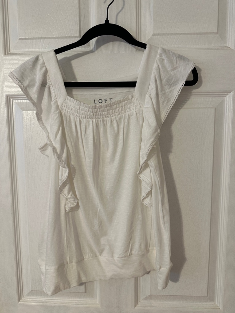 LOFT White Ruffle Strap Tank Top